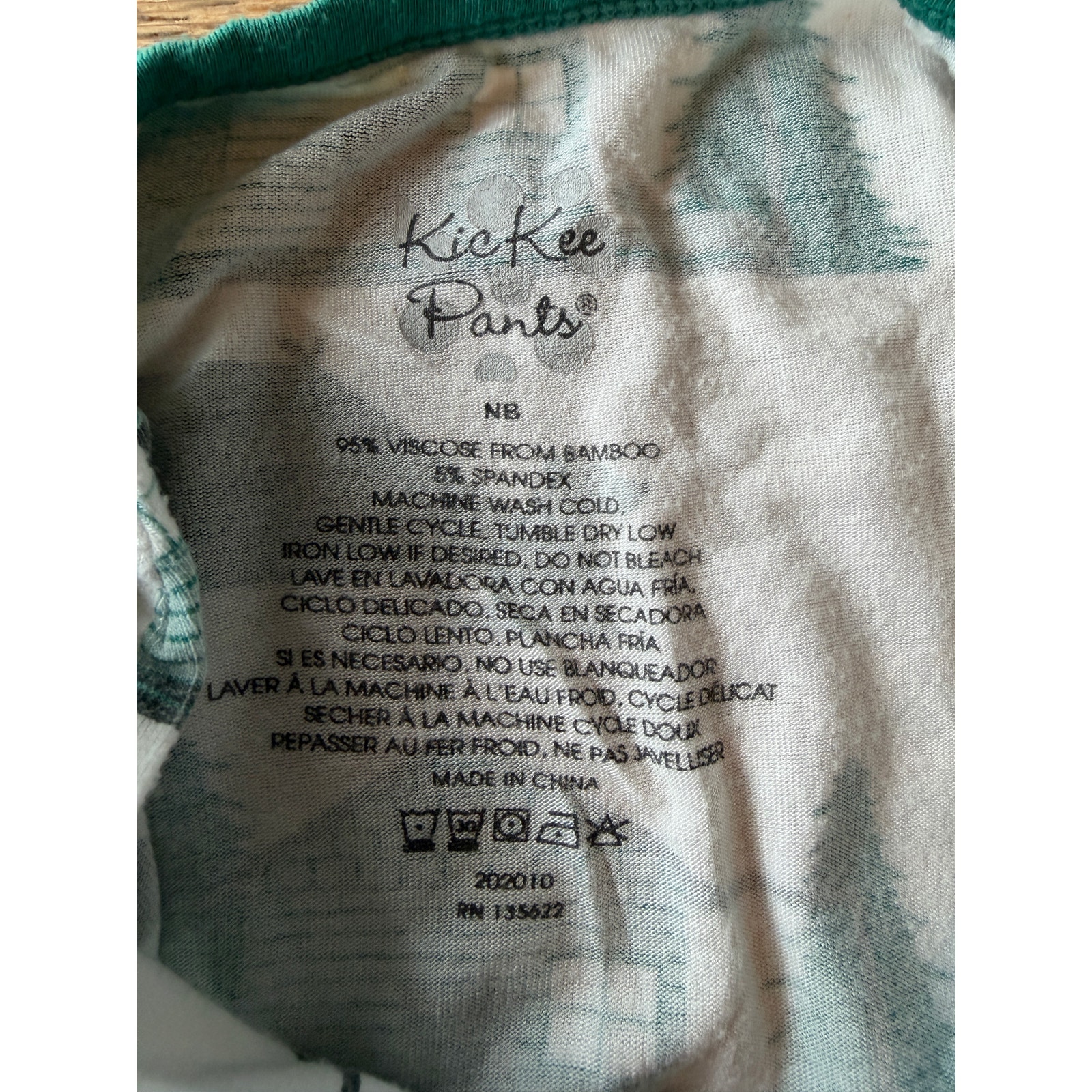 Kickee Pants Bamboo Zip Footie Newborn Cabin Bear Pine Tree Print Teal White — image 4 of 6